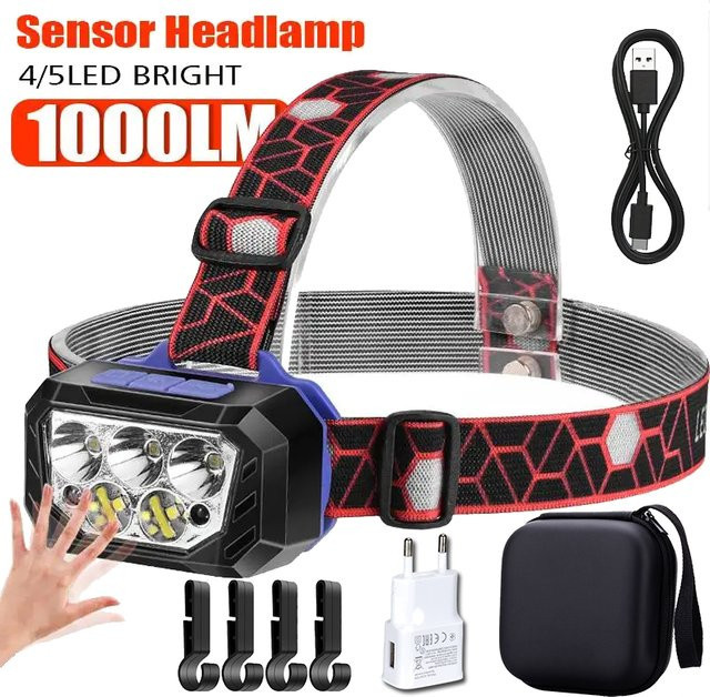 KDULIT USB wiederaufladbarer LED-Scheinwerfer mit Bewegungsmelder, 5-LED-Arbeitslampe in Schwarz für Camping, Angeln und Outdoor-Einsätze - Bild 1