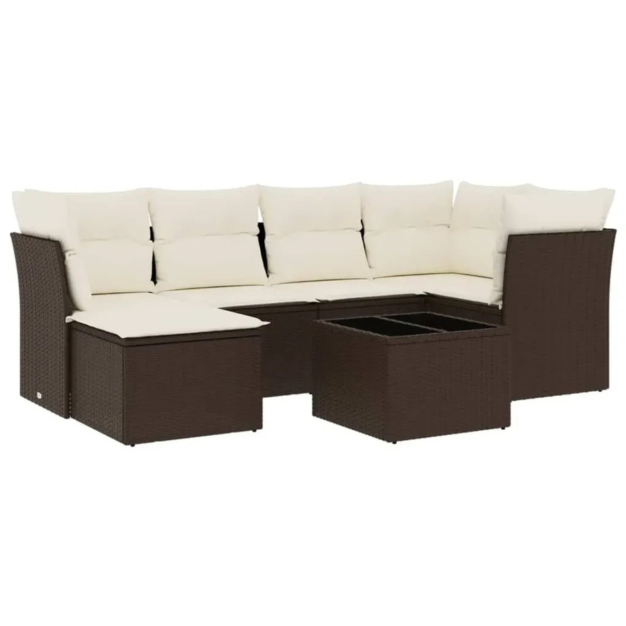 vidaXL 7-tlg. Garten-Sitzgruppe in L-Form aus Polyrattan mit Kissen, Braun - Bild 2