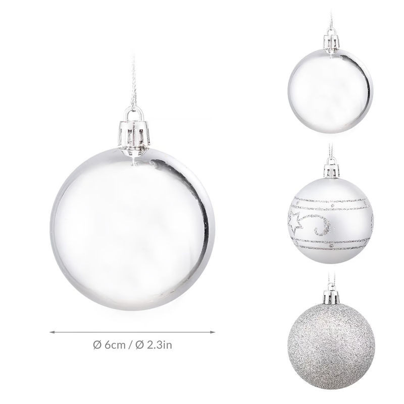 Casaria Weihnachtskugeln Silber 48 tlg. aus Kunststoff in matt, glänzend und glitzernd - Bild 1