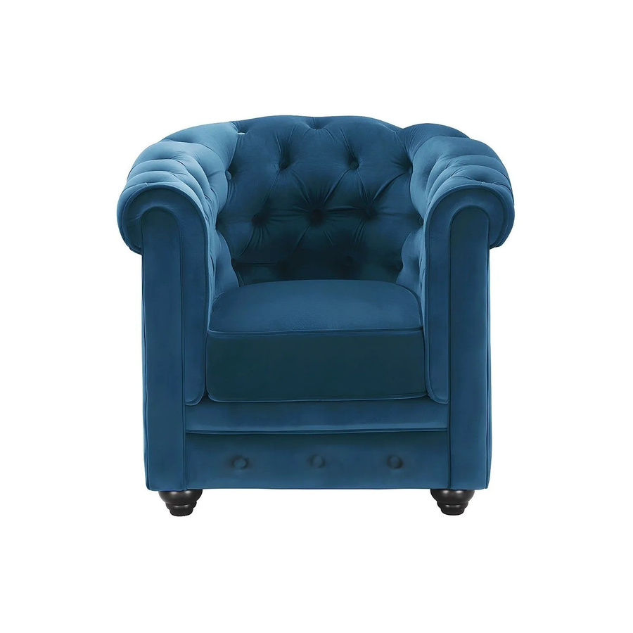Vente-unique Chesterfield Sessel mit gerader Rückenlehne aus Samt in Blaugrün, Höhe: 82 cm - Bild 2