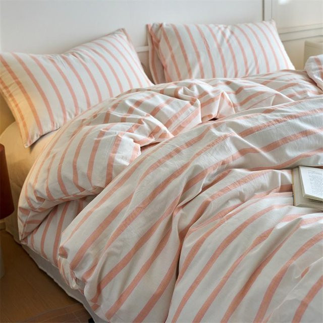 Bin Chi Textiles 3-teiliges Bettwäscheset aus 100% Baumwolle mit Streifendesign in Weiß, bestehend aus 1 Bettbezug und 2 Kissenbezügen, B/T/H: 140 x 200 cm - Bild 1