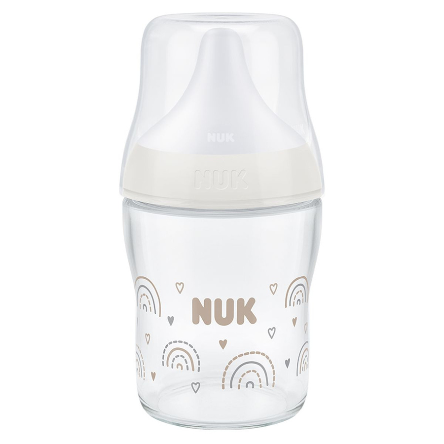 NUK Glas-Babyflasche Perfect Match mit Silikon-Sauger, Weitöffnung, Regenbogen, 120 ml - Bild 1