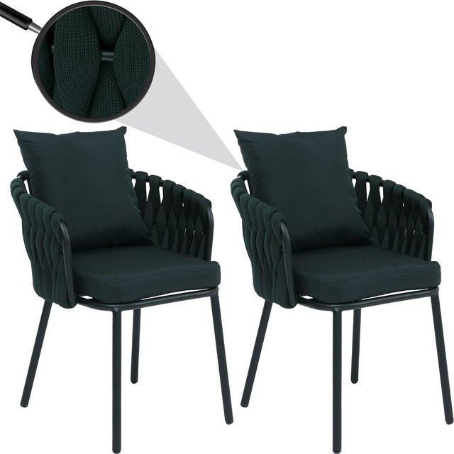 2er-Set MCW Esszimmerstühle P89 aus Aluminium mit Armlehnen und grünem Seilgeflecht - Bild 1