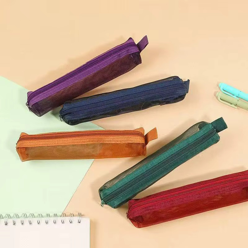 Tragbares Vintage Mesh Etui für Schreibwaren in Blau mit großem Fassungsvermögen - Bild 2