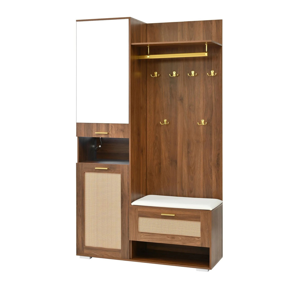 okwish Garderoben Set mit Spiegel, Schuhschrank und Sitzbank in Braun, B/T/H: 110 x 38 x 190 cm - Bild 2
