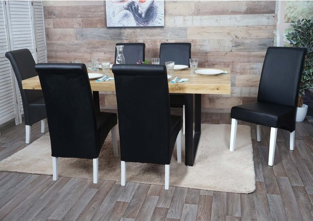 6er-Set MCW Esszimmerstühle Cesena aus Leder in Schwarz mit weißen Füßen - Bild 1