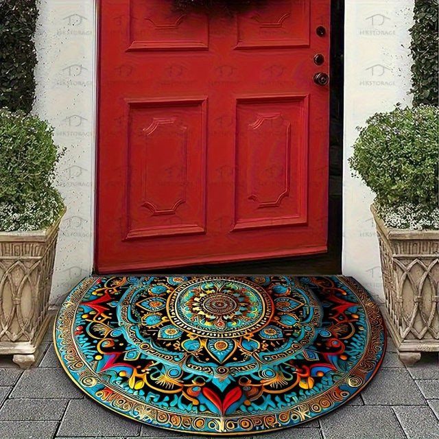 Halbrunde Fußmatte mit böhmischem Mandala Design von VIKAMA in Multicolor - Bild 1