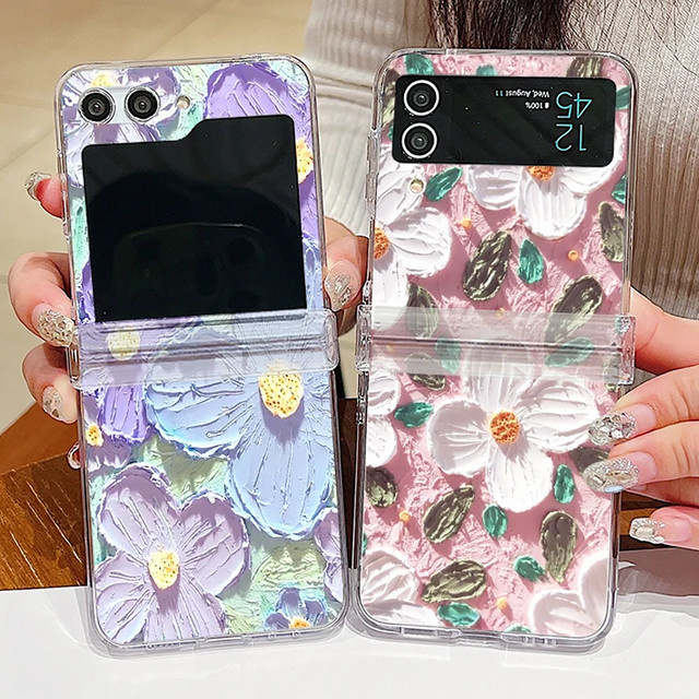 Samsung Galaxy Z Flip Schutzhülle mit Ölgemälde-Blumen-Design, Harte PC-Handyhülle für Samsung Z Flip 5G, Mehrfarbig - Bild 1