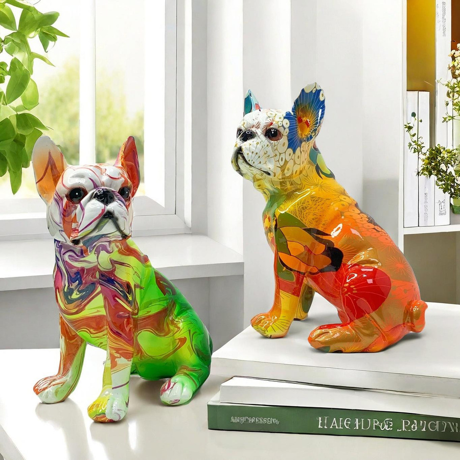 Yiran Furniture Moderne Bulldogge Deko-Figur aus Kunstharz mit Farbverlauf in Multicolour, Höhe: 11,0 cm, Breite: 19,5 cm, Tiefe: 11,0 cm - Bild 2