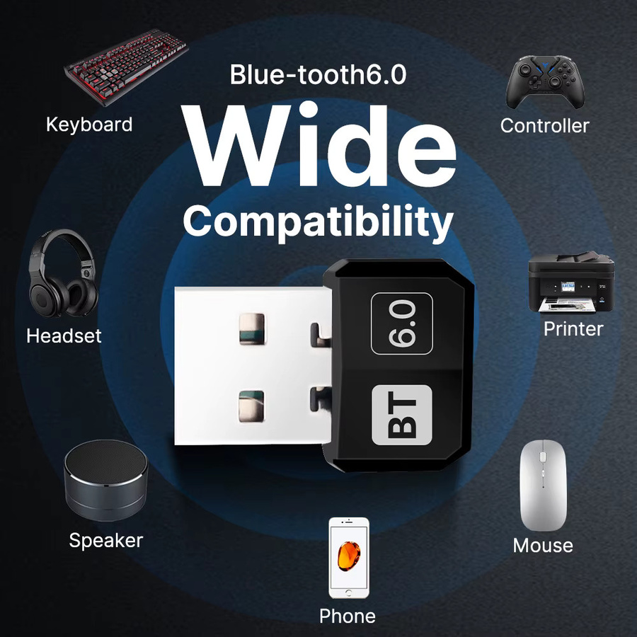 Fenvi USB Bluetooth 6.0 Adapter in Schwarz als Wireless Receiver und Sender für PC und Laptop, kompatibel mit Windows 11/10 - Bild 3