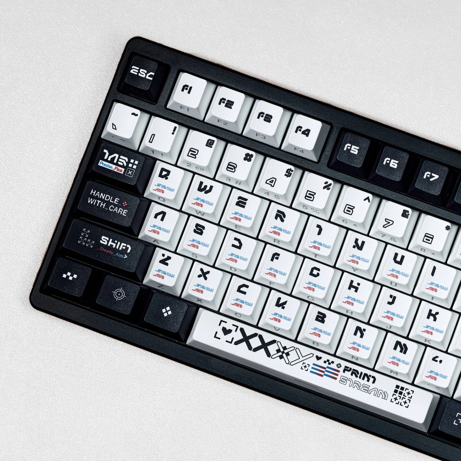 Eagiacme PBT Cherry Tastenkappen für mechanische Tastaturen in Schwarz und Weiß mit ISO FR DE ES Layout und seitlicher Hintergrundbeleuchtung - Bild 3