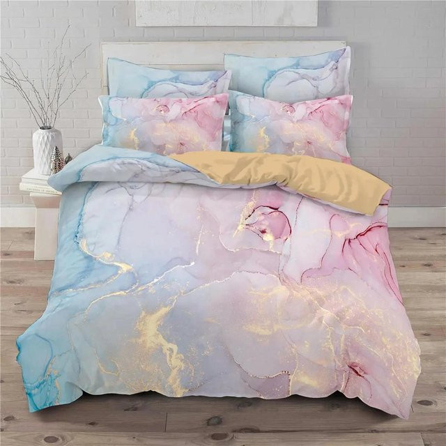 JMG Household Supplies Bettwäsche-Set aus Mikrofaser mit abstraktem Marmor-Design in Blau, B/H: 135 x 200 cm - Bild 1