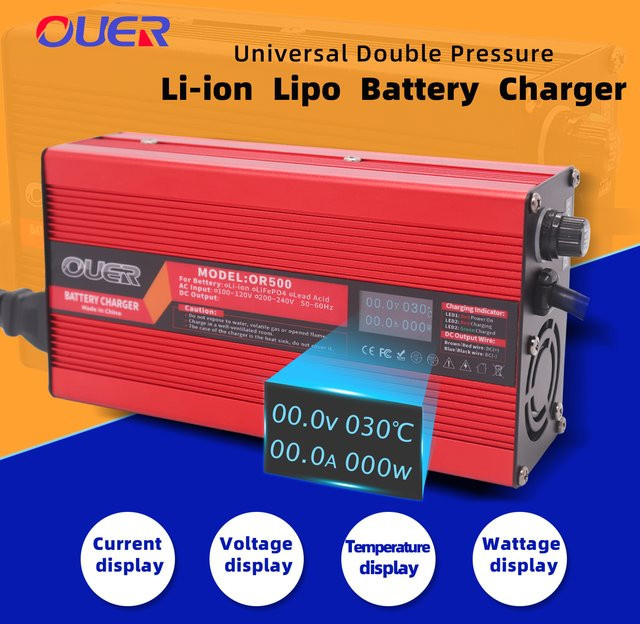 OUER Lithium-Batterie Ladegerät für 48V 13S mit OLED-Display in Rot, 54,6V 8A Schnellladegerät - Bild 1