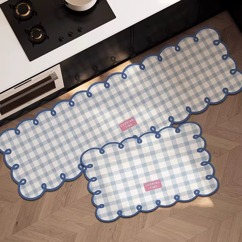 VIKAMA Küchenteppich im Schachbrett-Design, rutschfest und saugfähig, modern, rechteckig, Blau/Braun - Bild 2
