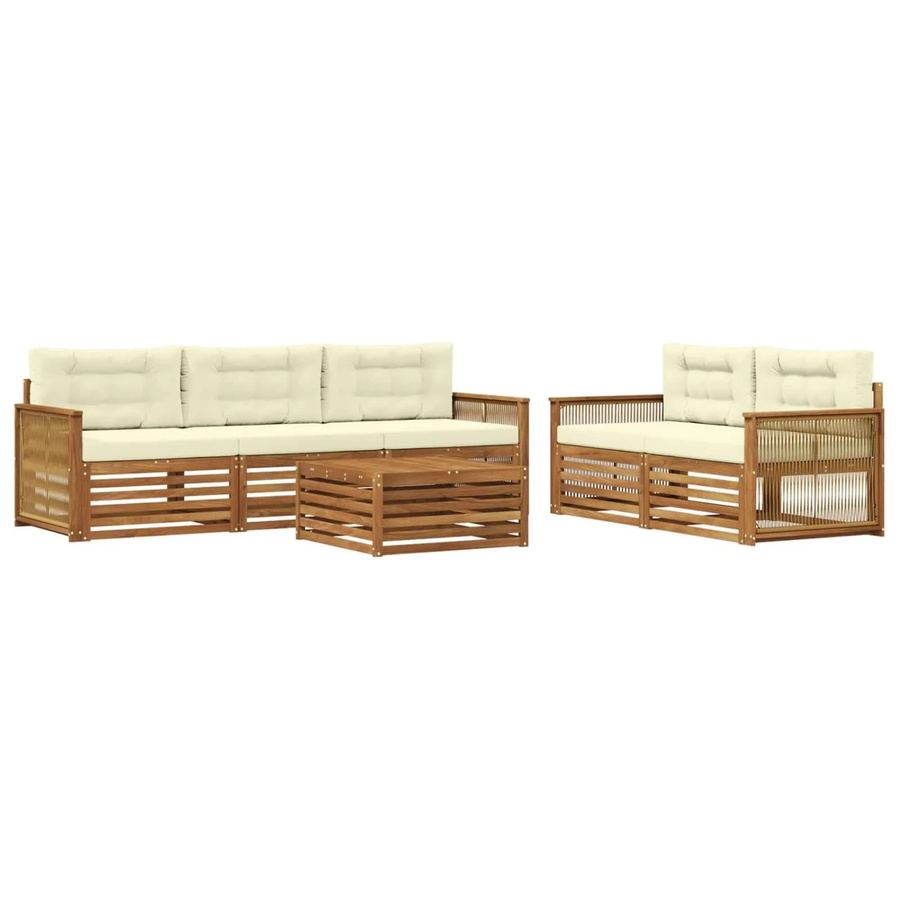 vidaXL Outdoor-Sofagarnitur aus Akazienholz mit Kissen in Natur und Creme - Bild 2