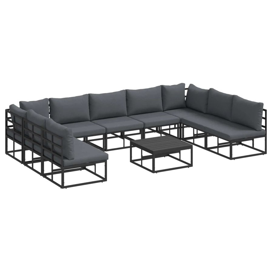 vidaXL Gartensofa-Set L-Form aus Aluminium mit 10 Kissen in Schwarz und Grau - Bild 2