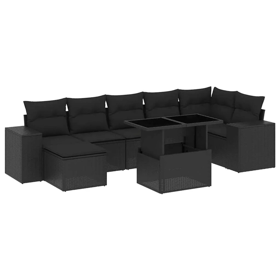 vidaXL 8-teilige Garten-Sofagarnitur in L-Form aus schwarzem Poly-Rattan mit Kissen und pulverbeschichtetem Stahlgestell - Bild 2