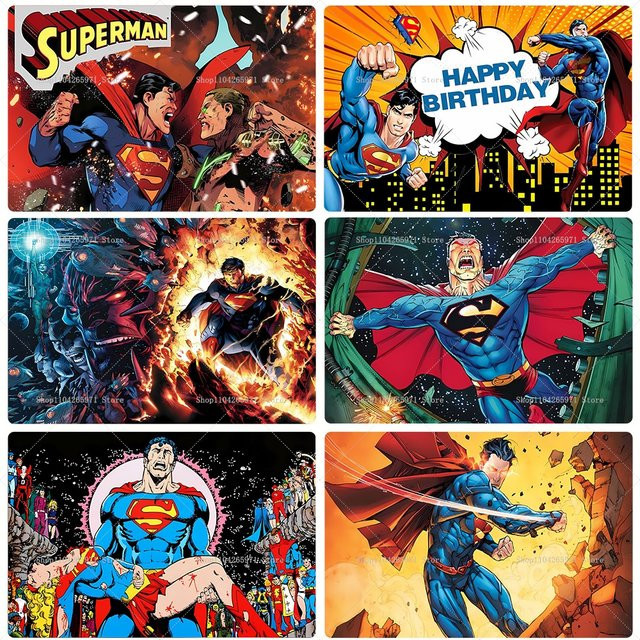 Beast Kingdom DC Superman Hintergrund mit Cartoon Superhelden-Motiv als mehrfarbige Party-Dekoration für Kindergeburtstage und Foto-Requisiten - Bild 1