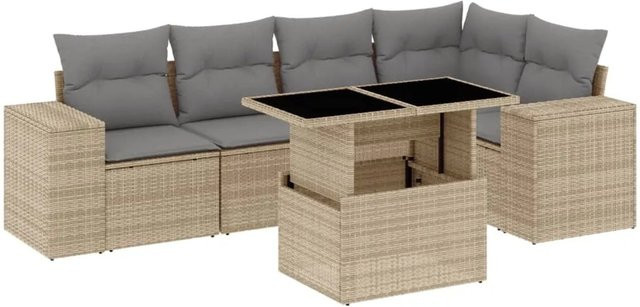 vidaXL 6-teilige Garten-Sofagarnitur in L-Form aus Poly-Rattan mit Kissen in Beige-Grau - Bild 1
