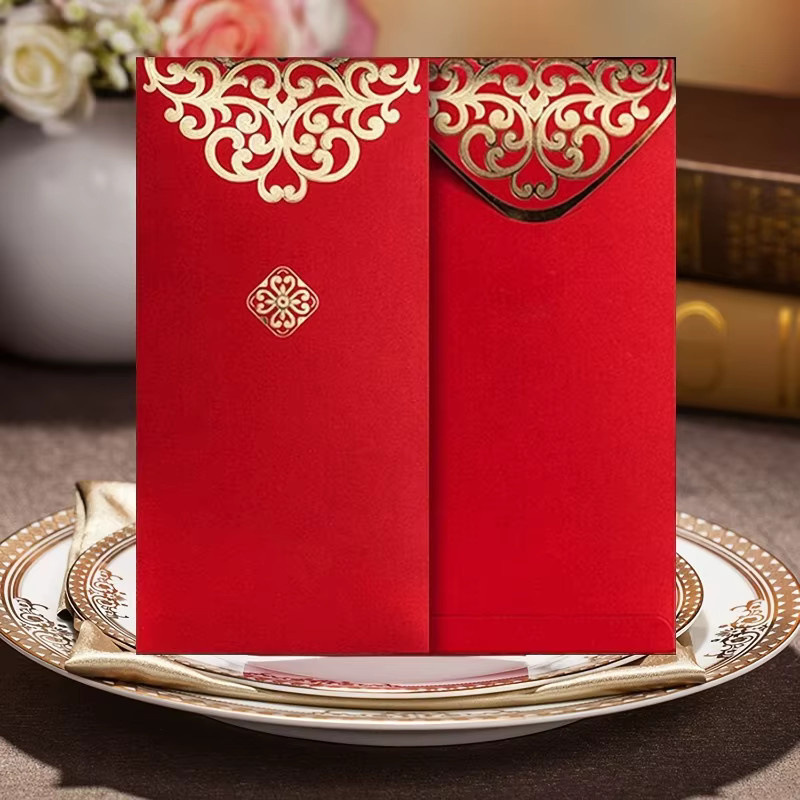 Set mit 10 roten Umschlägen mit Blumenmuster im chinesischen Design, B: 18 cm, H: 8,8 cm - Bild 4