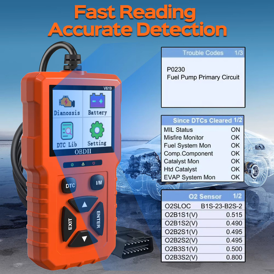 RUOGINSS OBD2-Diagnosescanner in Orange mit Motorlichtcodeleser, Batteriespannungstester und Reset-Funktion - Bild 6