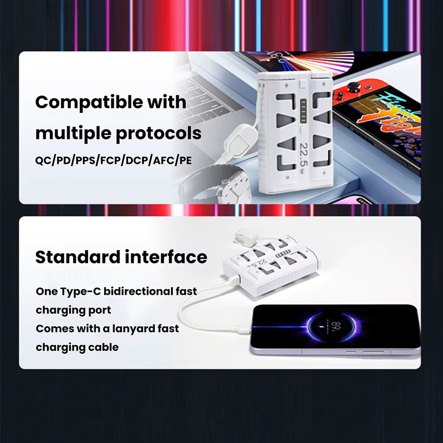 occkic Powerbank Gehäuse mit 22,5 W Schnellladung und 2x21700 DIY-Batteriefach, Dual-Mode mit Niedrigstromladung, Grau oder Weiß - Bild 4