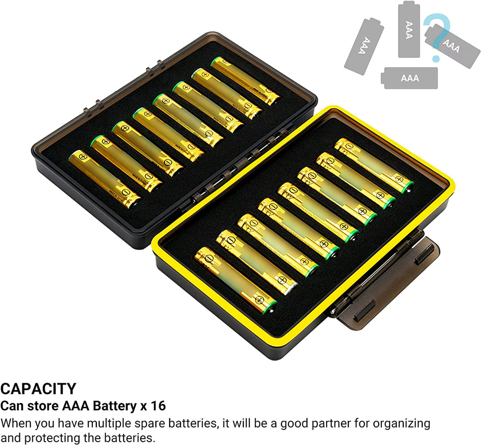 Jjc Batteriehalter Organizer aus Hartplastik für 16 Stück AAA Batterien, Schwarz, wasserdicht - Bild 2