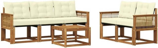 vidaXL Outdoor-Sofagarnitur aus Akazienholz mit Textilene und Kissen in Beige und Natur - Bild 1