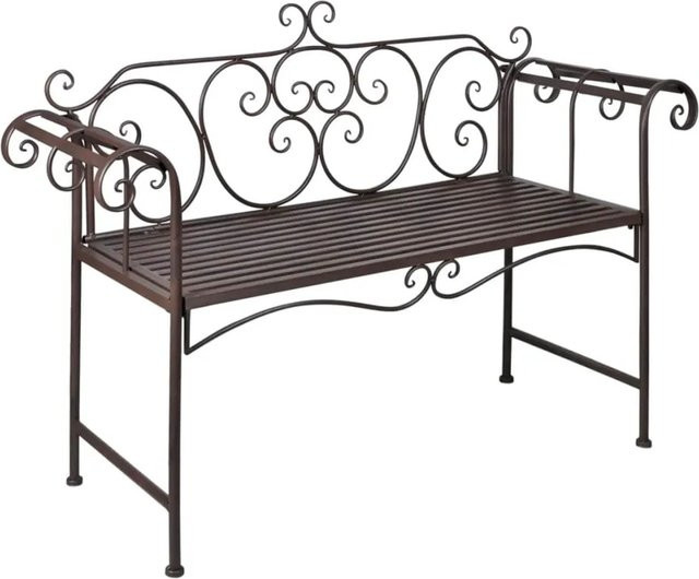 furnicato Gartenbank aus Stahl mit Schnörkel-Design in Antik Braun, Breite: 132 cm - Bild 1