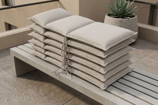 OUTFLEXX 6er-Set Sitzkissen für Niederlehner in Beige aus recyceltem Polyester mit ergonomischem Schaumstoff und Bindekordeln - Bild 1