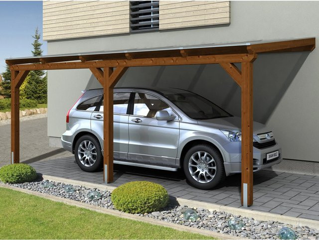 Skan Holz Carport Vogtland in Nussbaum Braun B/T: 300 x 541 cm, Höhe: 262 cm - Bild 1