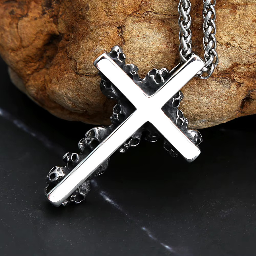 NORTHMAN Halskette Edelstahl, Kreuz, Schädel Anhänger, Silber, Unisex - Bild 2