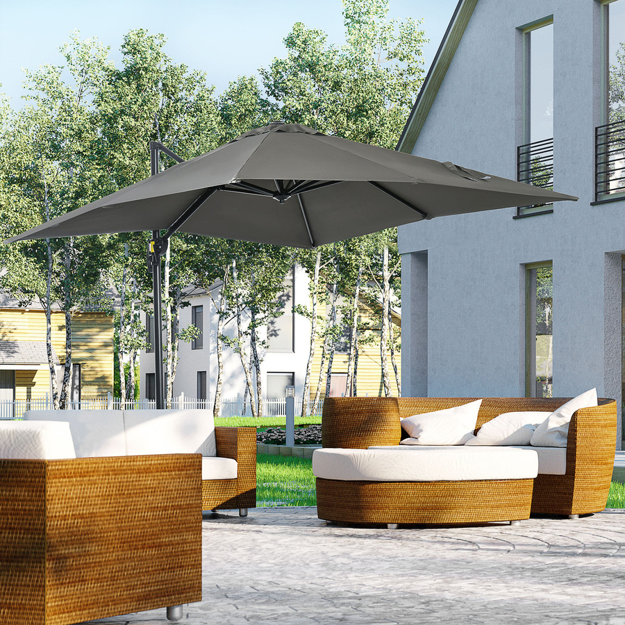Outsunny Ampelschirm Roma in Grau mit Kurbel und drehbarer Funktion für Terrasse und Garten, B/B/H: 245 x 245 cm - Bild 2