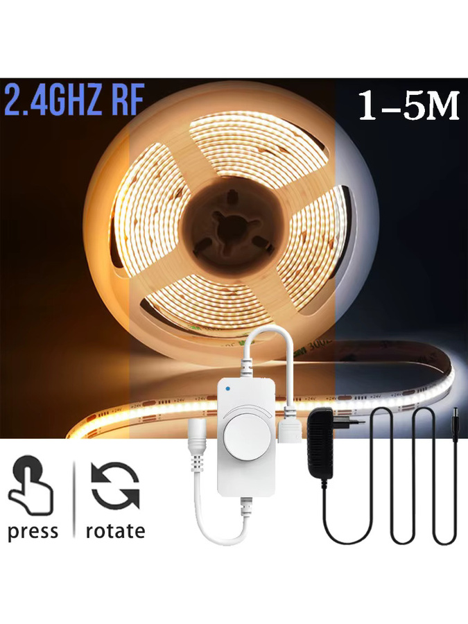 YSRSAI COB CCT LED-Streifen mit 2,4G Touch-Dimmer, 24V DC, 608 LEDs/m, Weiß - Bild 4
