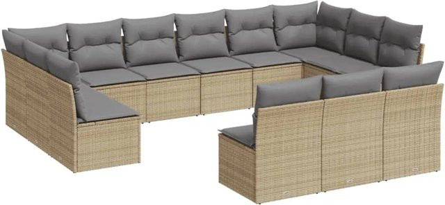 vidaXL 13-tlg. Garten-Sofagarnitur in U-Form aus Polyrattan mit Kissen, Beige/Hellgrau - Bild 1