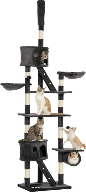 PawHut Deckenhoher Katzenkratzbaum in Dunkelgrau mit Sisalseil, Hängematte, Höhle und integriertem Spielzeug, B/T/H: 45 x 60 x 240 cm - Bild 1
