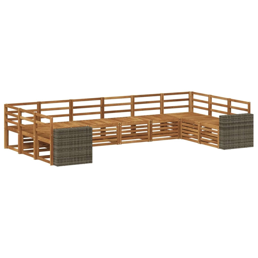 vidaXL Outdoor-Sofagarnitur aus Massivholz Akazie in Natur Braun, 10-teiliges U-Shape Set mit Polstern - Bild 2