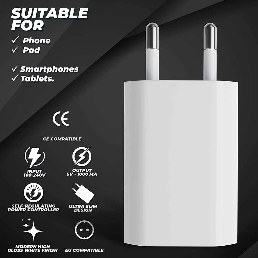 TAQKRED USB Reise-Wandladegerät Set 5V 1A in Weiß für Apple iPhone, 5 Stück - Bild 4