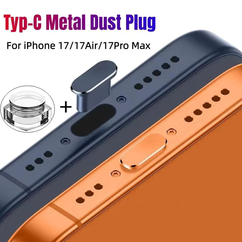 USB-C Staubschutz aus Silikon und Metall für iPhone 14, iPhone 15, Samsung, Xiaomi und Huawei in Weiß - Bild 1