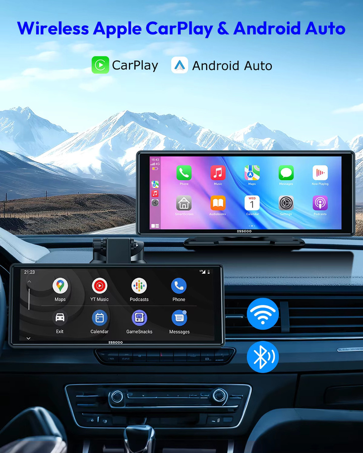 ESSGOO Tragbares 10,26 Zoll Carplay Autoradio mit Android Auto, Bluetooth, WiFi, GPS und FM für Wohnmobile und LKWs, Schwarz - Bild 2