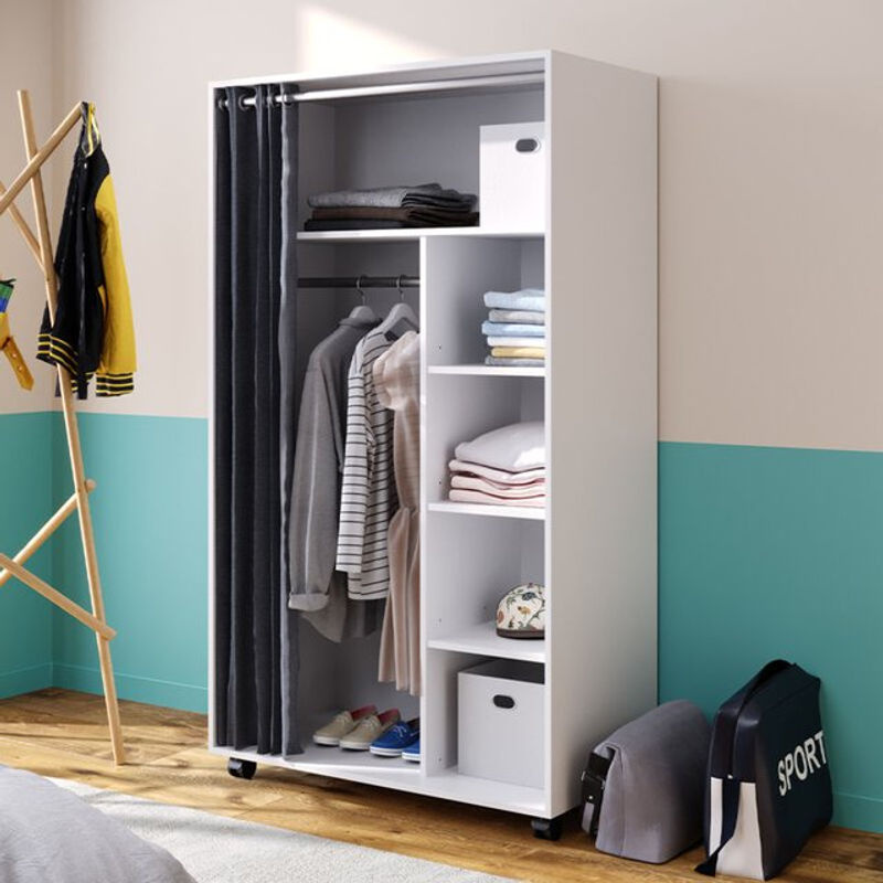Vicco Mobiler Kleiderschrank Doros Garderobe Weiß, B: 100 cm, H: 168 cm, offen und rollbar - Bild 2