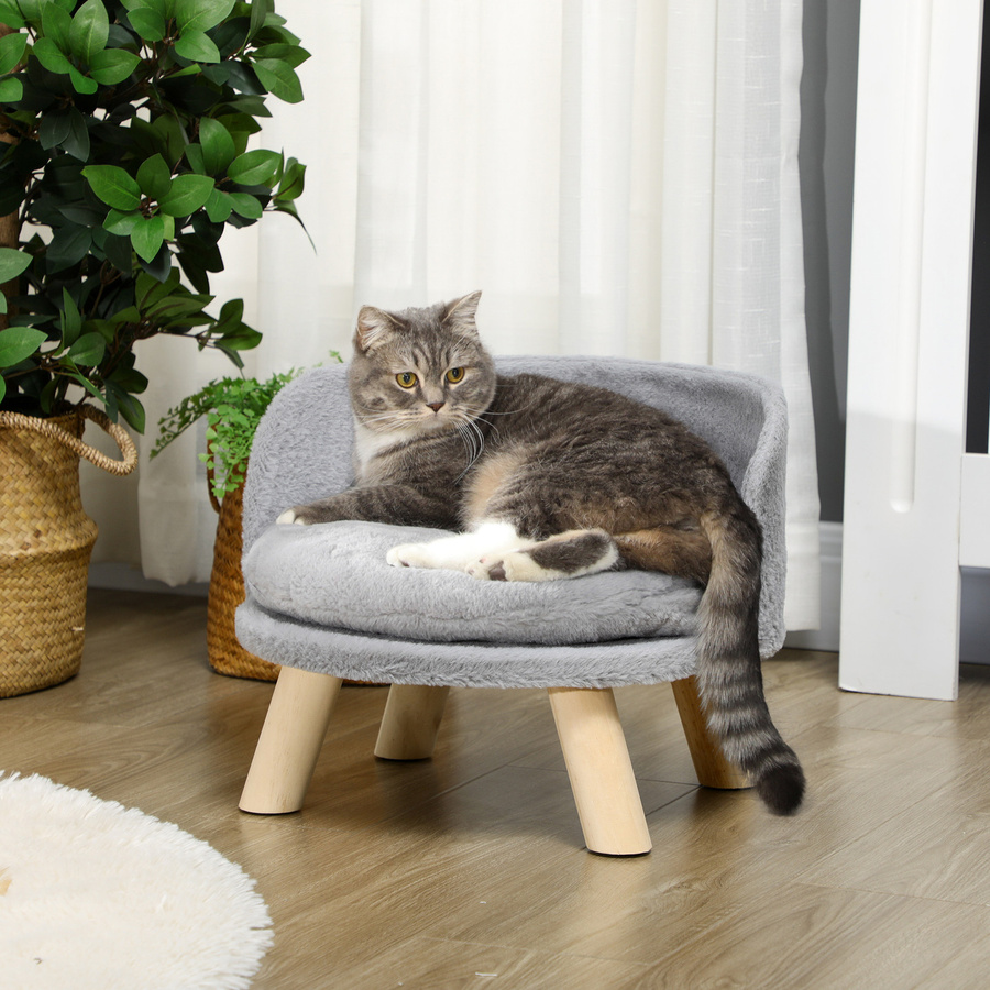 PawHut Hundebett und Katzenbett als Sofa mit Kissen und rutschfesten Holzfüßen, grau, B/T/H: 40,5 x 40,5 x 33 cm - Bild 2