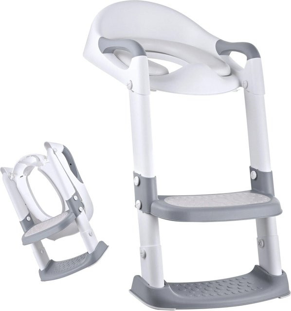 Relaxdays Kinder-Toilettensitz mit Leiter aus Kunststoff, klappbar und höhenverstellbar, rutschfest, Grau Weiß, B/T/H: 44,0 x 55,0 x 35,0 cm - Bild 1