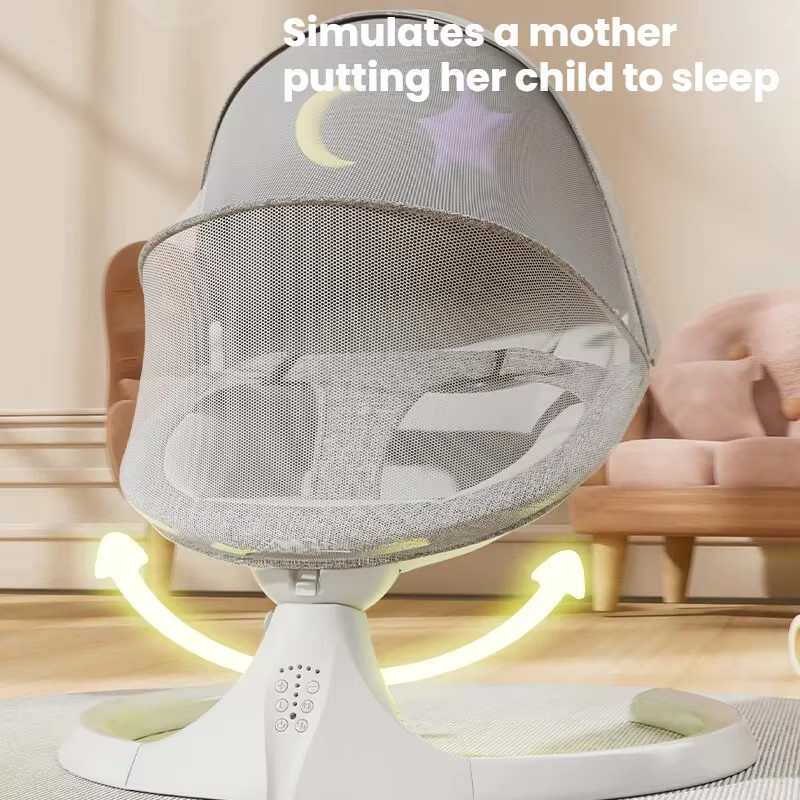 Elektrische Babywippe von Magic ZC in Beige mit Bluetooth, Musikwiedergabe, weißem Rauschen und Timer-Funktion - Bild 2