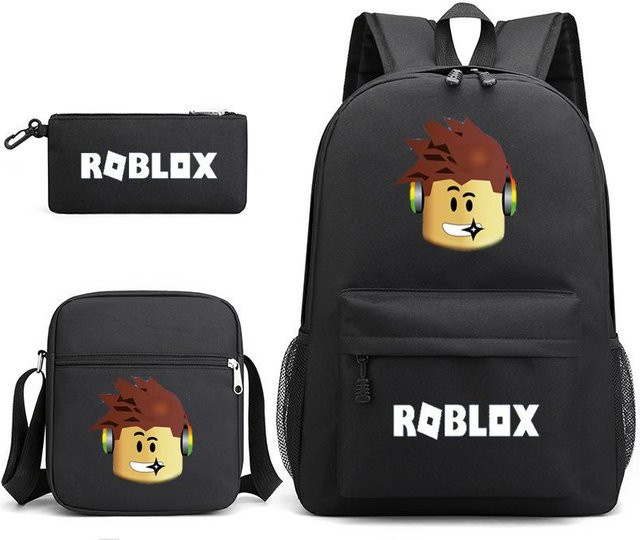 3-teiliges Schulrucksack-Set aus Oxford-Stoff mit Schultasche und Federmäppchen in Schwarz - Bild 1