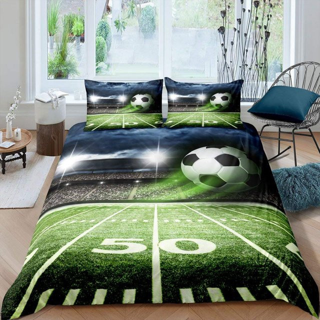 Binchi Fitness Bettwäscheset Fußballfeld Design in Grün, bestehend aus Bettbezug und Kissenbezug aus Polyester, B/H: 200 x 229 cm - Bild 1