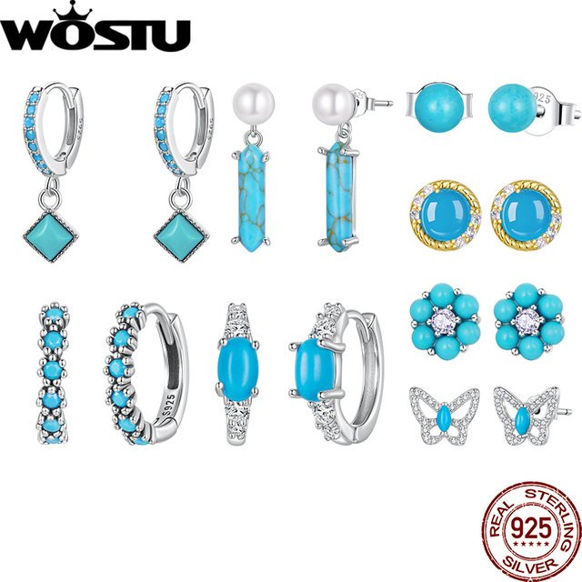 WOSTU Ohrstecker, 925 Silber, Türkisfarben, Perle, Schmetterling, Damen - Bild 1