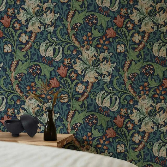 Pixel&Wall Wandgemälde Lily Tapete im Vintage-Blumen-Design, Multicolour - Bild 1