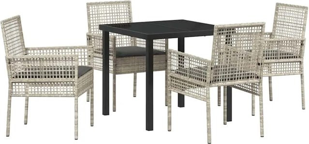vidaXL 5-teilige Garten Essgruppe aus Poly Rattan mit Kissen in Hellgrau, modernes Design für Garten, Patio und Terrasse - Bild 1