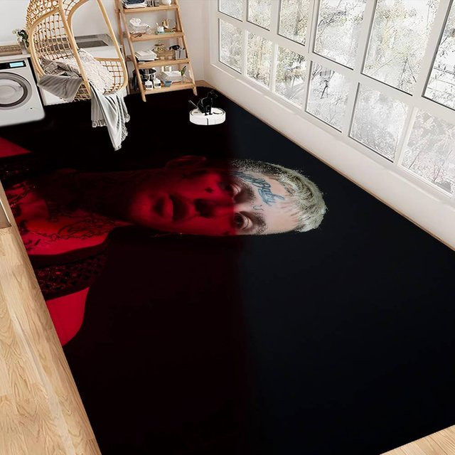 Rutschfeste Fußmatte mit Rapper L-Lil P-Peep Motiv in Schwarz, B/T: 80 x 50 cm - Bild 1